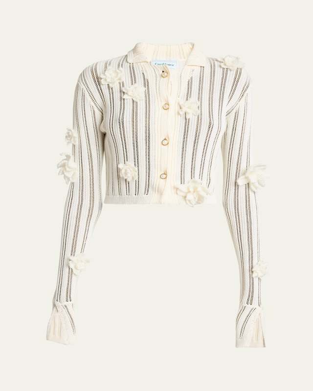 Flower Applique Lace Cropped Shirt